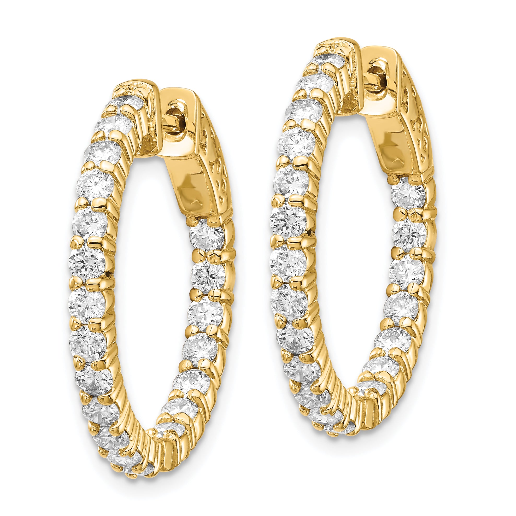 14k Diamond Round Hoop w/Safety Clasp Earrings