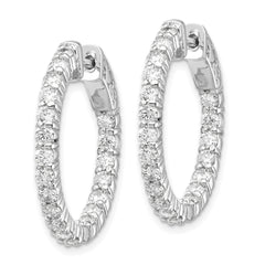 14k White Gold Diamond Round Hoop w/Safety Clasp Earrings