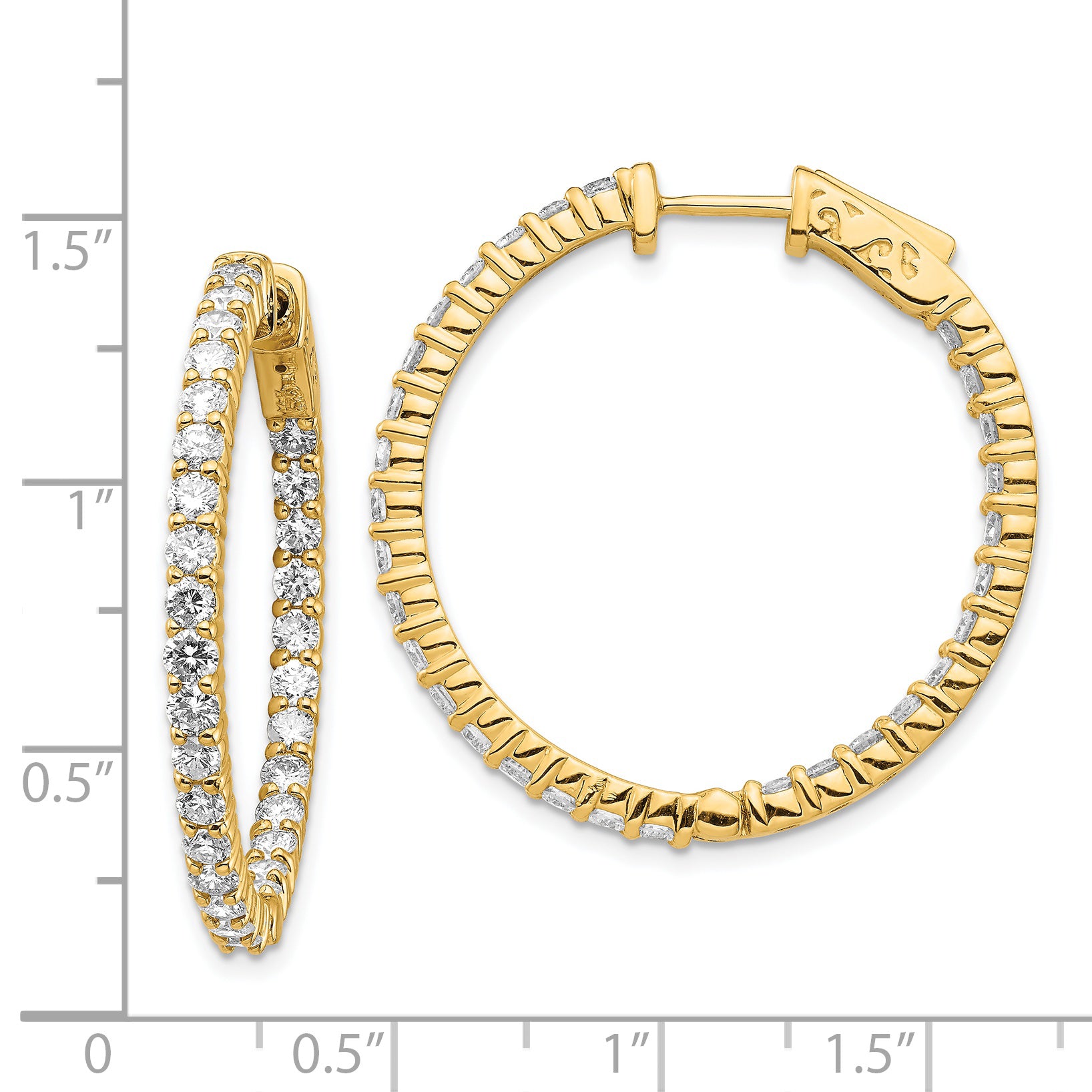 14k Diamond Round Hoop w/Safety Clasp Earrings