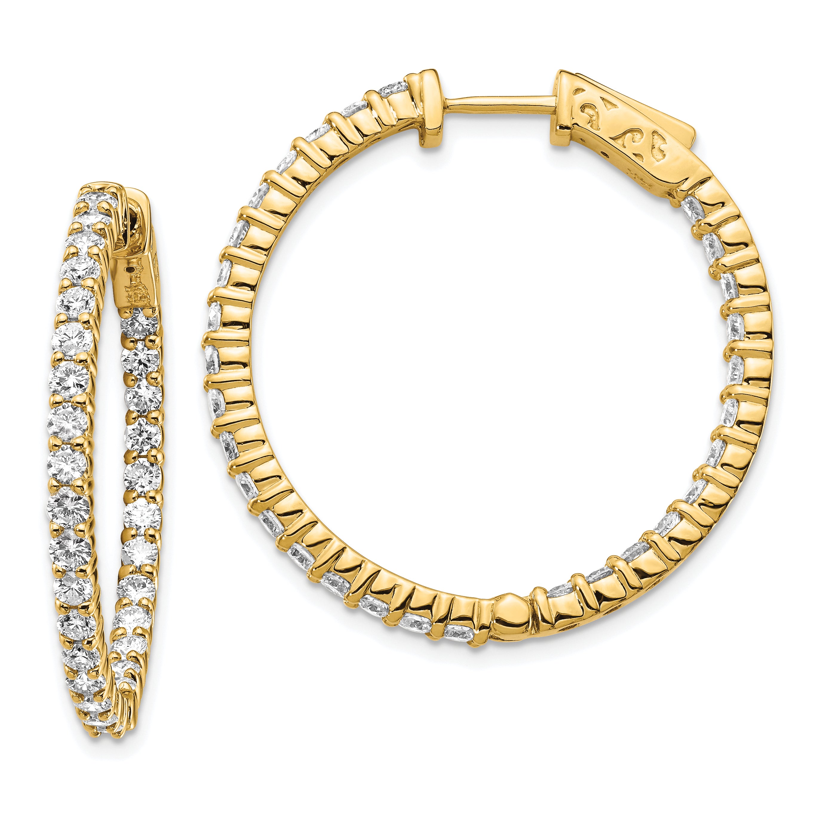 14k Diamond Round Hoop w/Safety Clasp Earrings