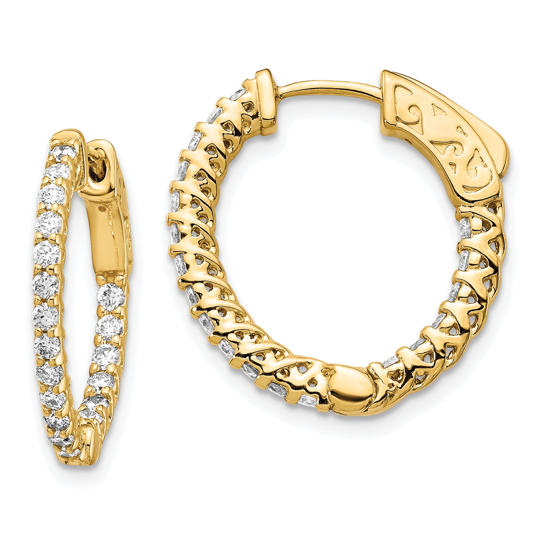 14k Diamond Round Hoop w/Safety Clasp Earrings