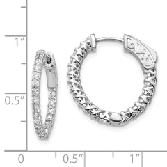 14k White Gold Diamond Round Hoop w/Safety Clasp Earrings