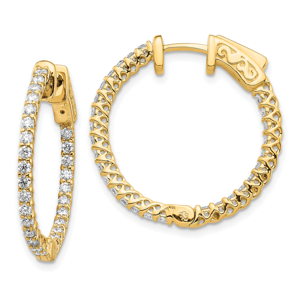 14k Diamond Round Hoop w/Safety Clasp Earrings