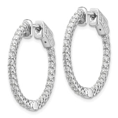 14k White Gold Diamond Round Hoop w/Safety Clasp Earrings