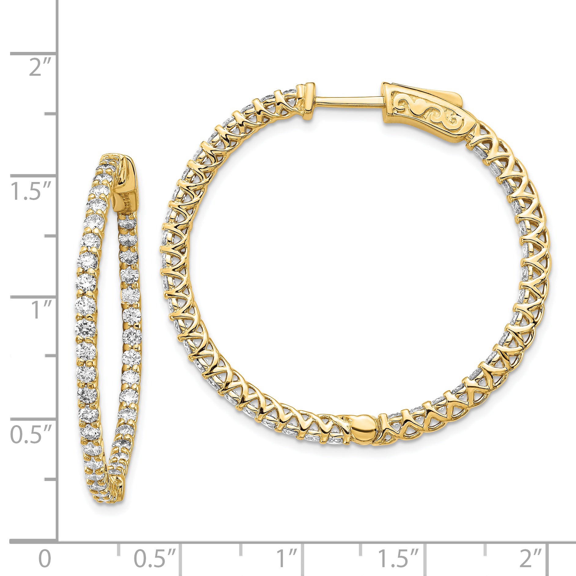 14k Diamond Round Hoop w/Safety Clasp Earrings