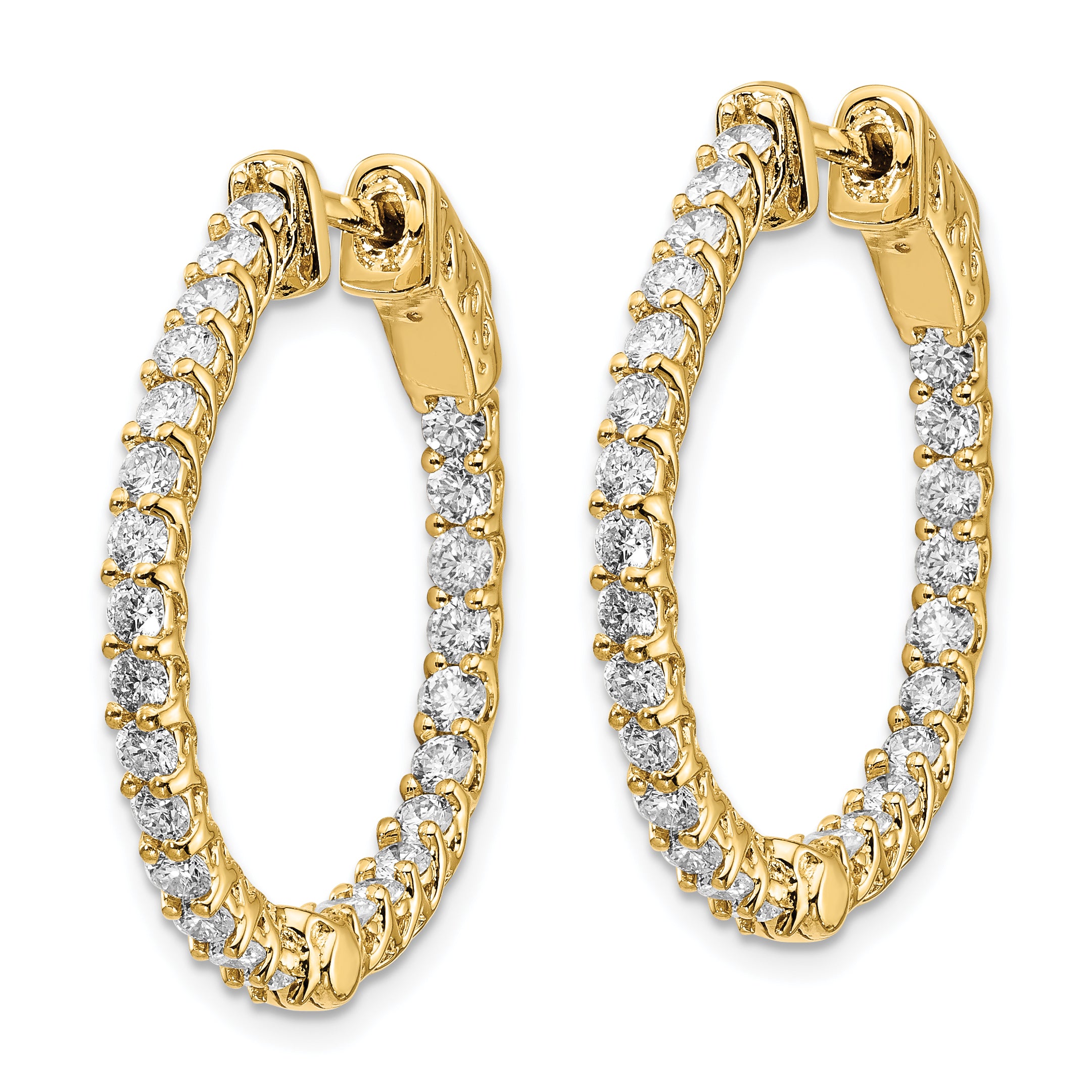 14k Diamond Round Hoop w/Safety Clasp Earrings