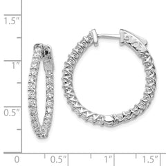 14k White Gold Diamond Round Hoop w/Safety Clasp Earrings