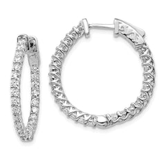 14k White Gold Diamond Round Hoop w/Safety Clasp Earrings