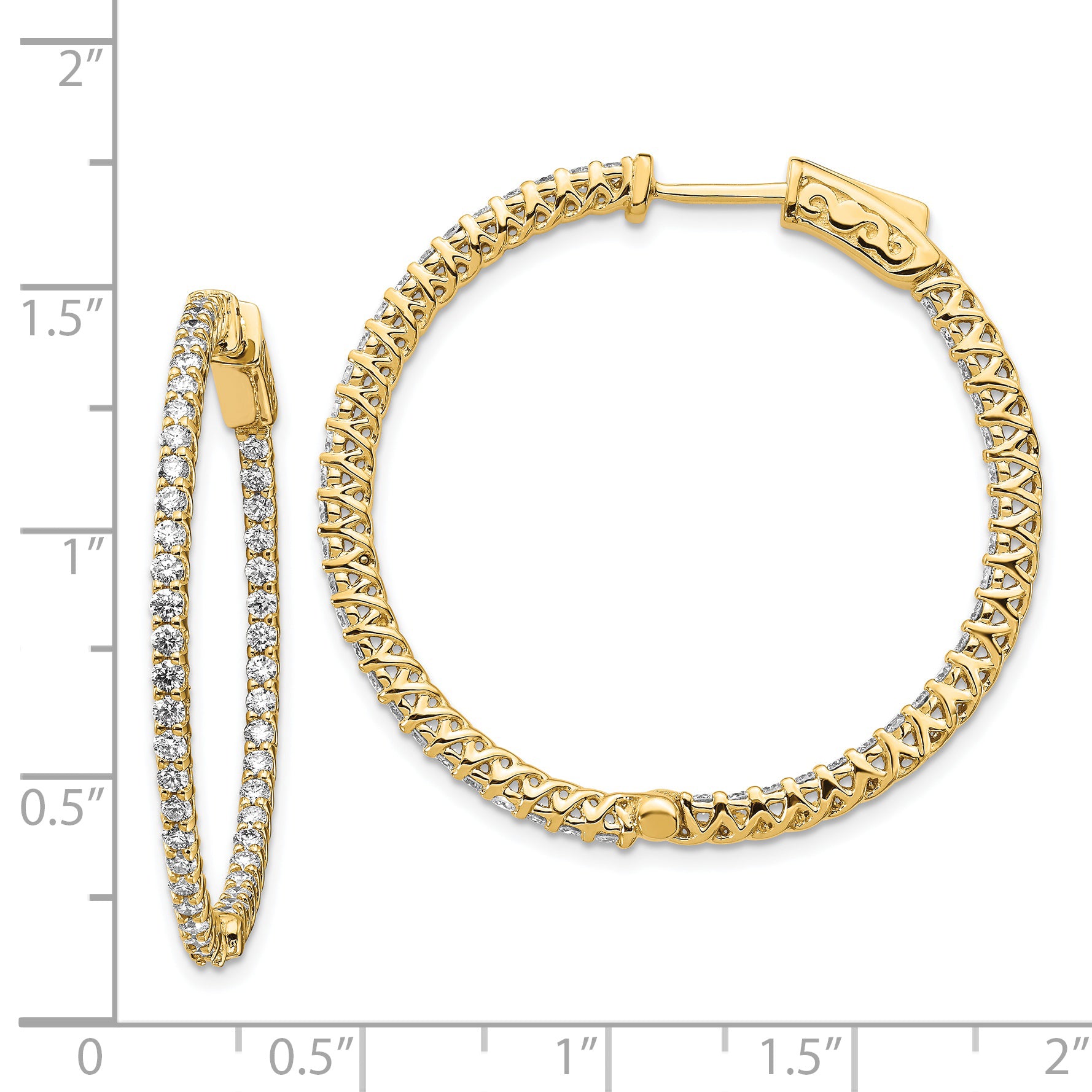 14k Diamond Round Hoop w/Safety Clasp Earrings