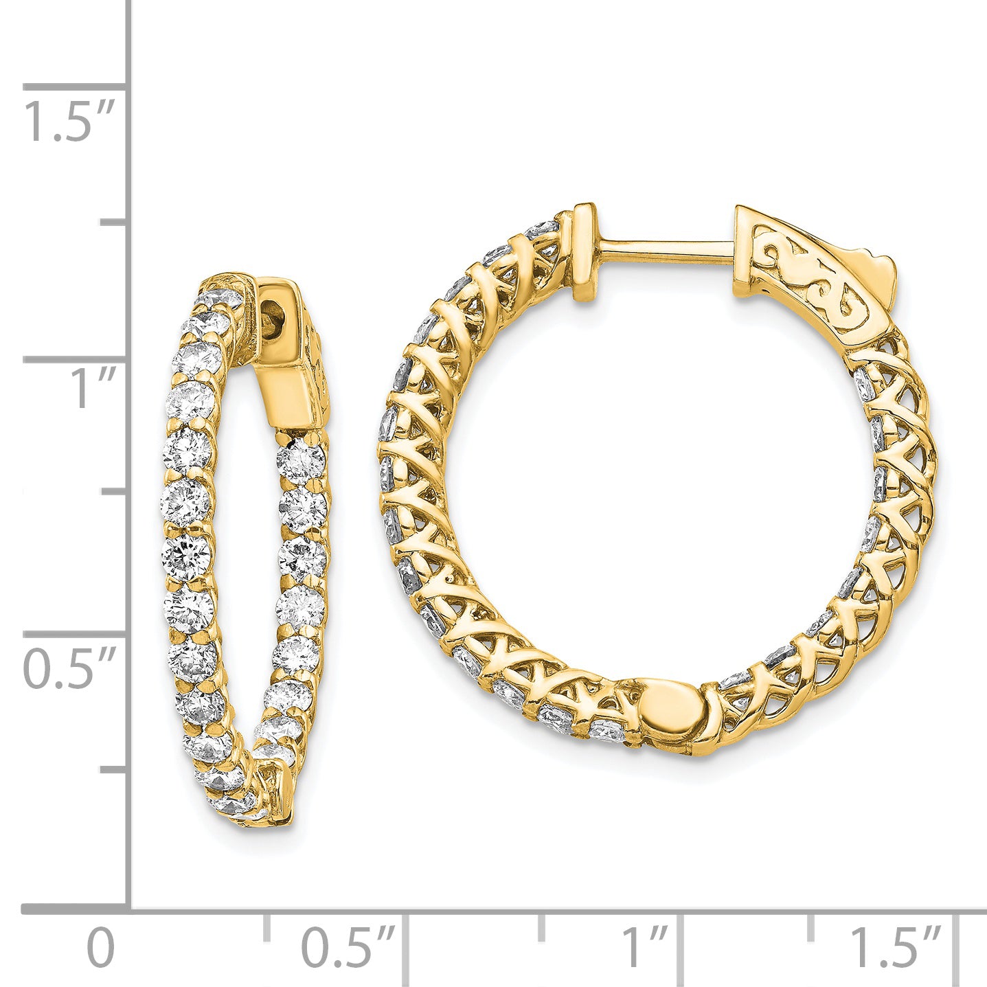 14k Diamond Round Hoop w/Safety Clasp Earrings