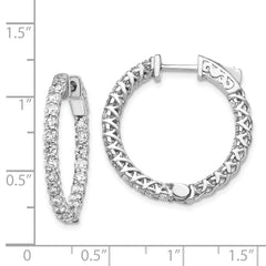 14k White Gold Diamond Round Hoop w/Safety Clasp Earrings