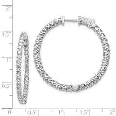 14k White Gold Diamond Round Hoop w/Safety Clasp Earrings