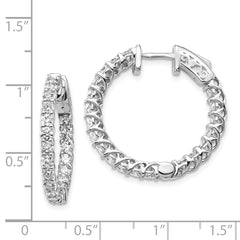 14k White Gold Diamond Round Hoop w/Safety Clasp Earrings