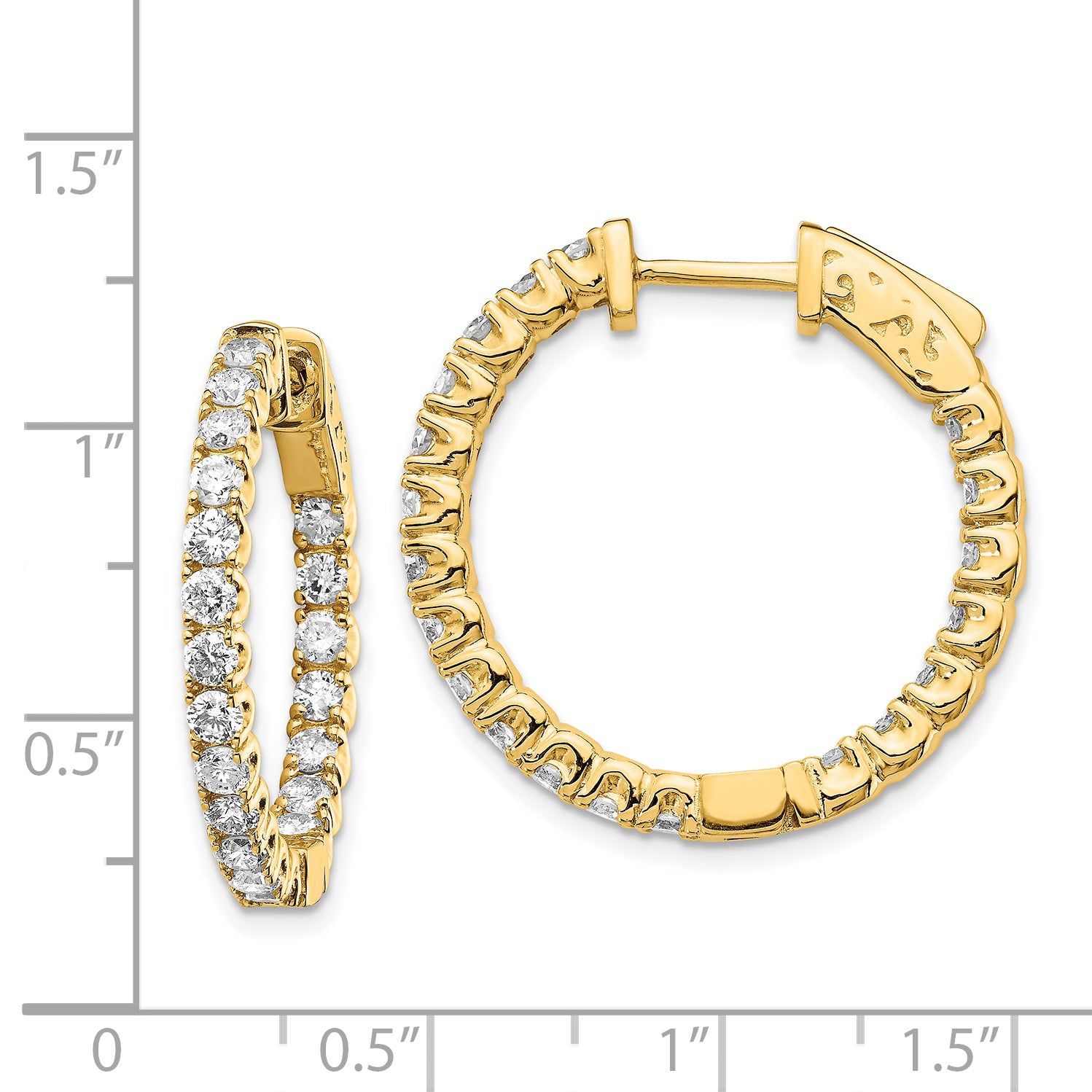 14k Diamond Round Hoop w/Safety Clasp Earrings