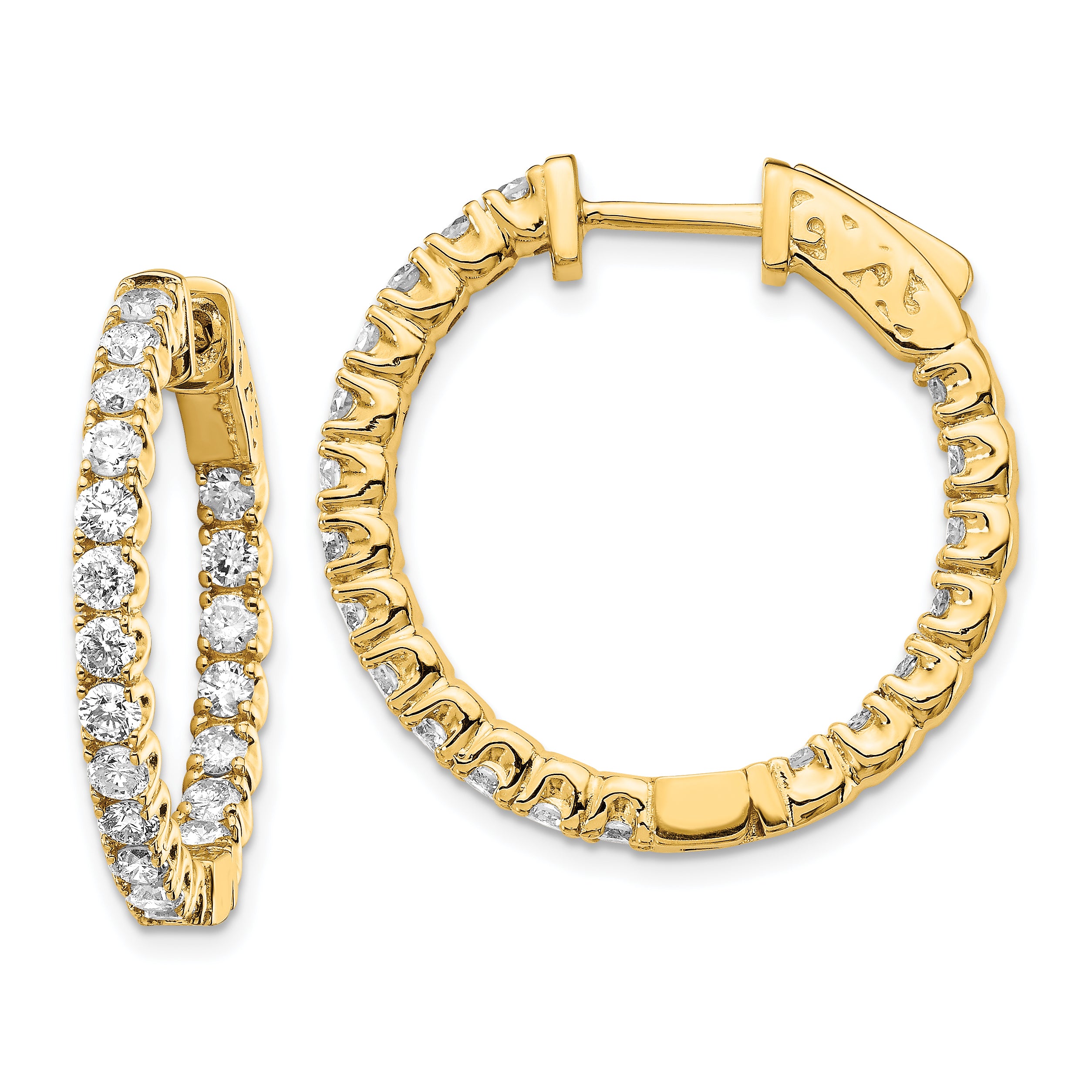 14k Diamond Round Hoop w/Safety Clasp Earrings