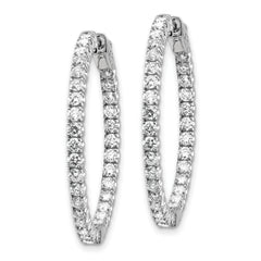 14k White Gold Diamond Round Hoop w/Safety Clasp Earrings