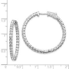 14k White Gold Diamond Round Hoop w/Safety Clasp Earrings