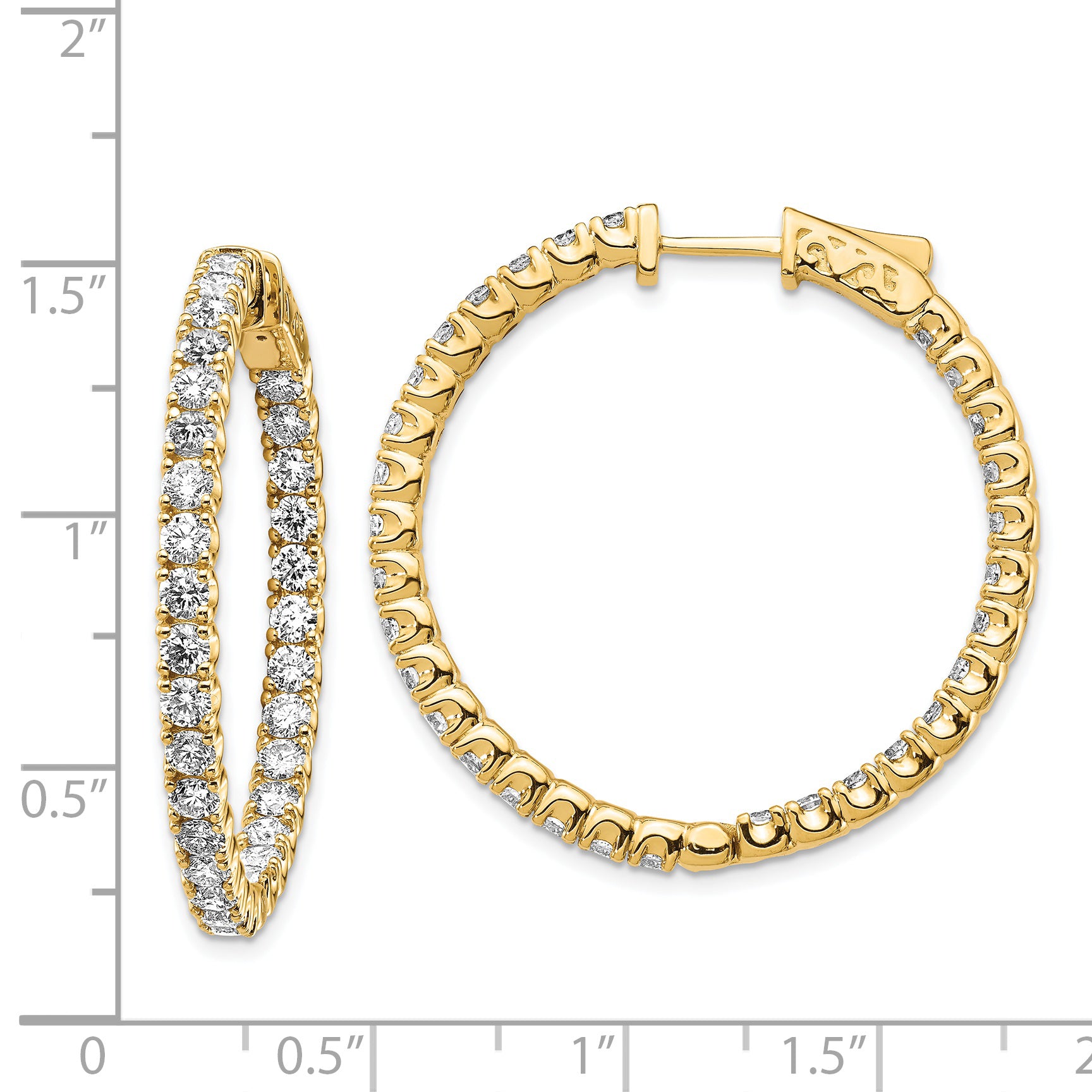 14k Diamond Round Hoop w/Safety Clasp Earrings