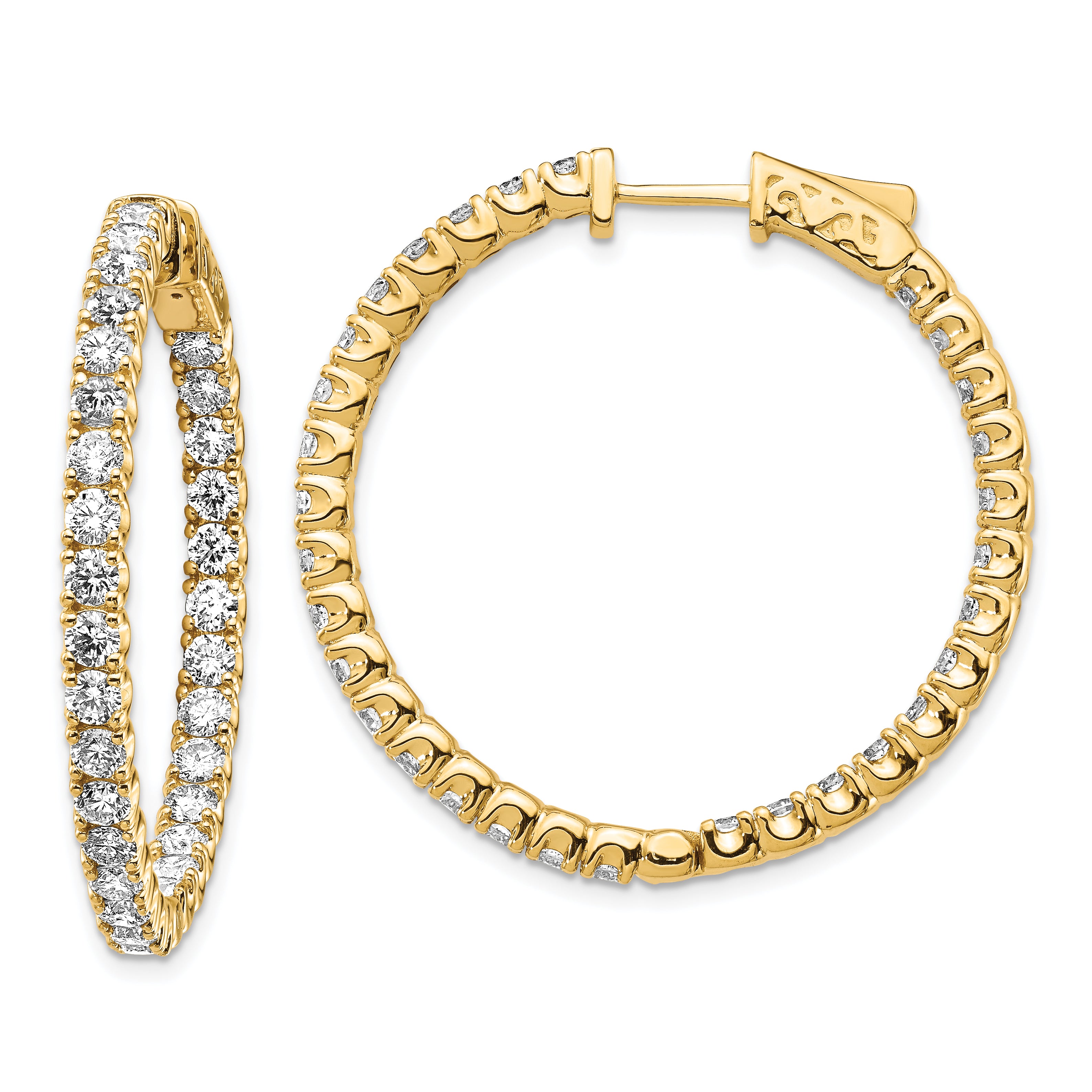 14k Diamond Round Hoop w/Safety Clasp Earrings