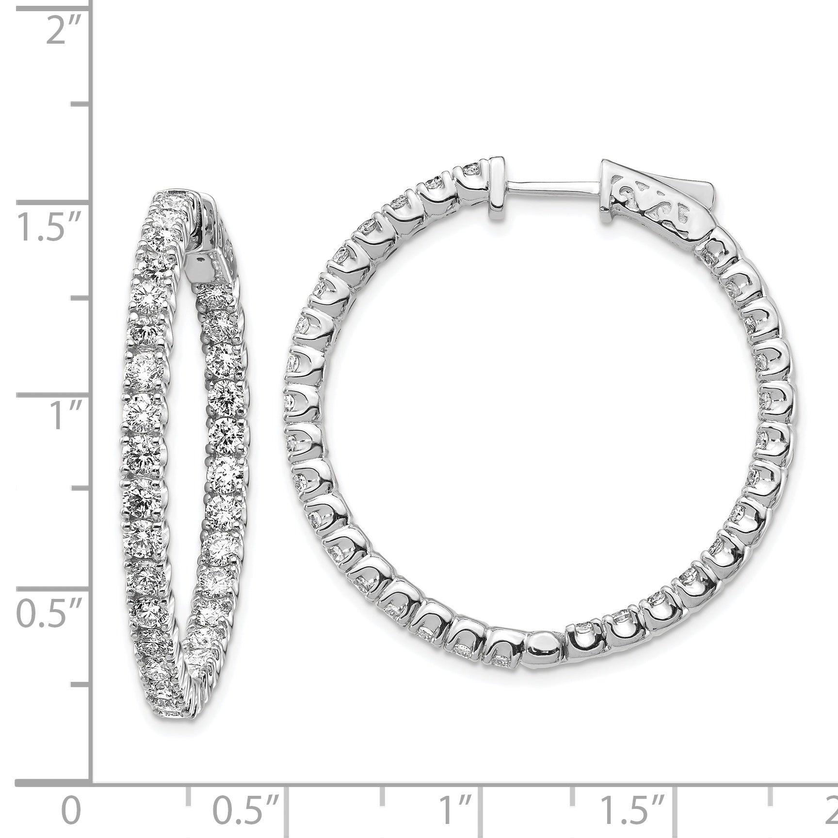 14k White Gold Diamond Round Hoop w/Safety Clasp Earrings