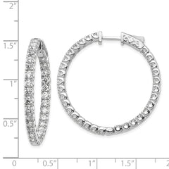 14k White Gold Diamond Round Hoop w/Safety Clasp Earrings