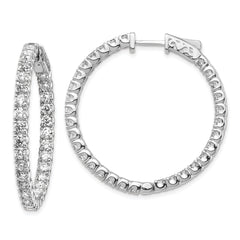 14k White Gold Diamond Round Hoop w/Safety Clasp Earrings