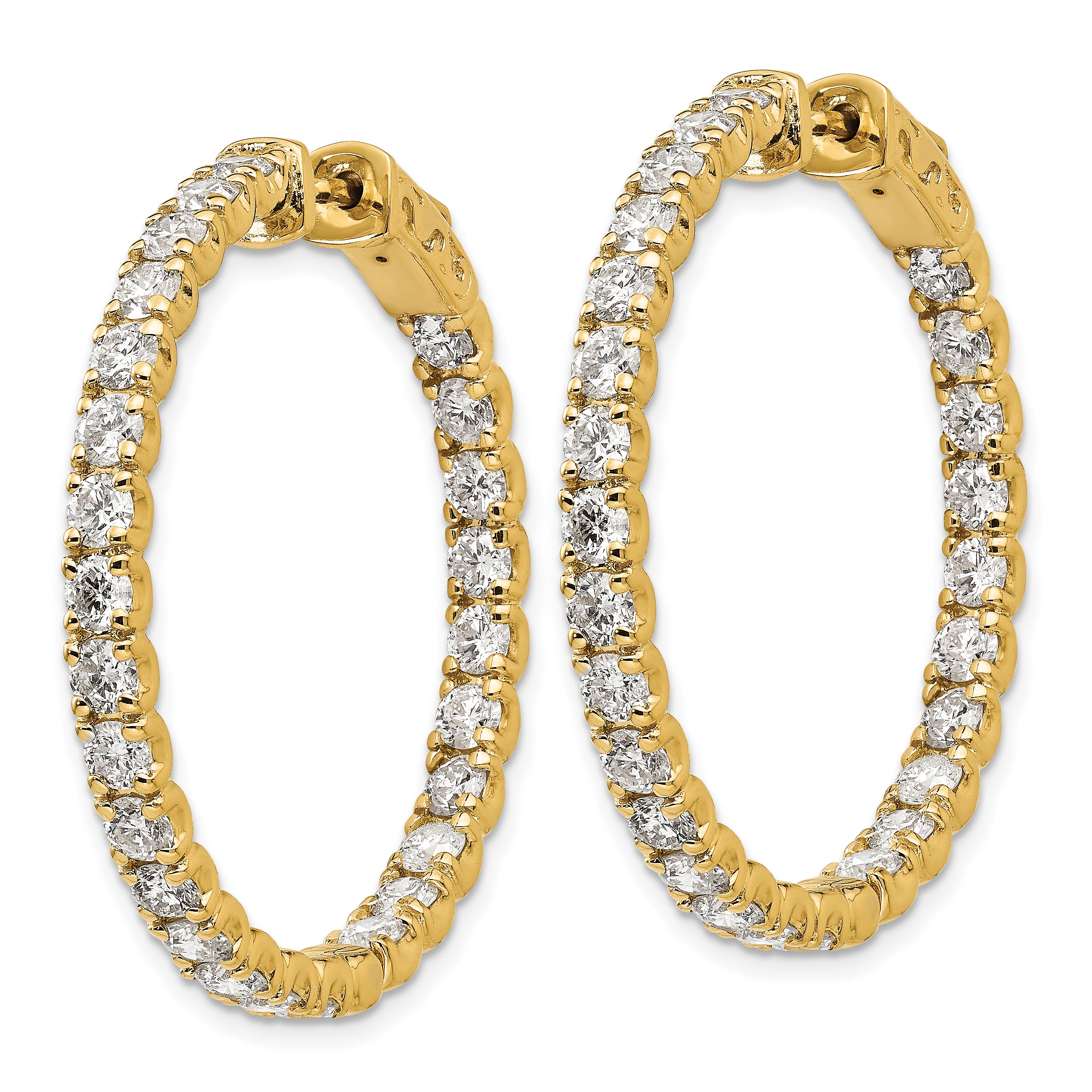 14k Diamond Round Hoop w/Safety Clasp Earrings