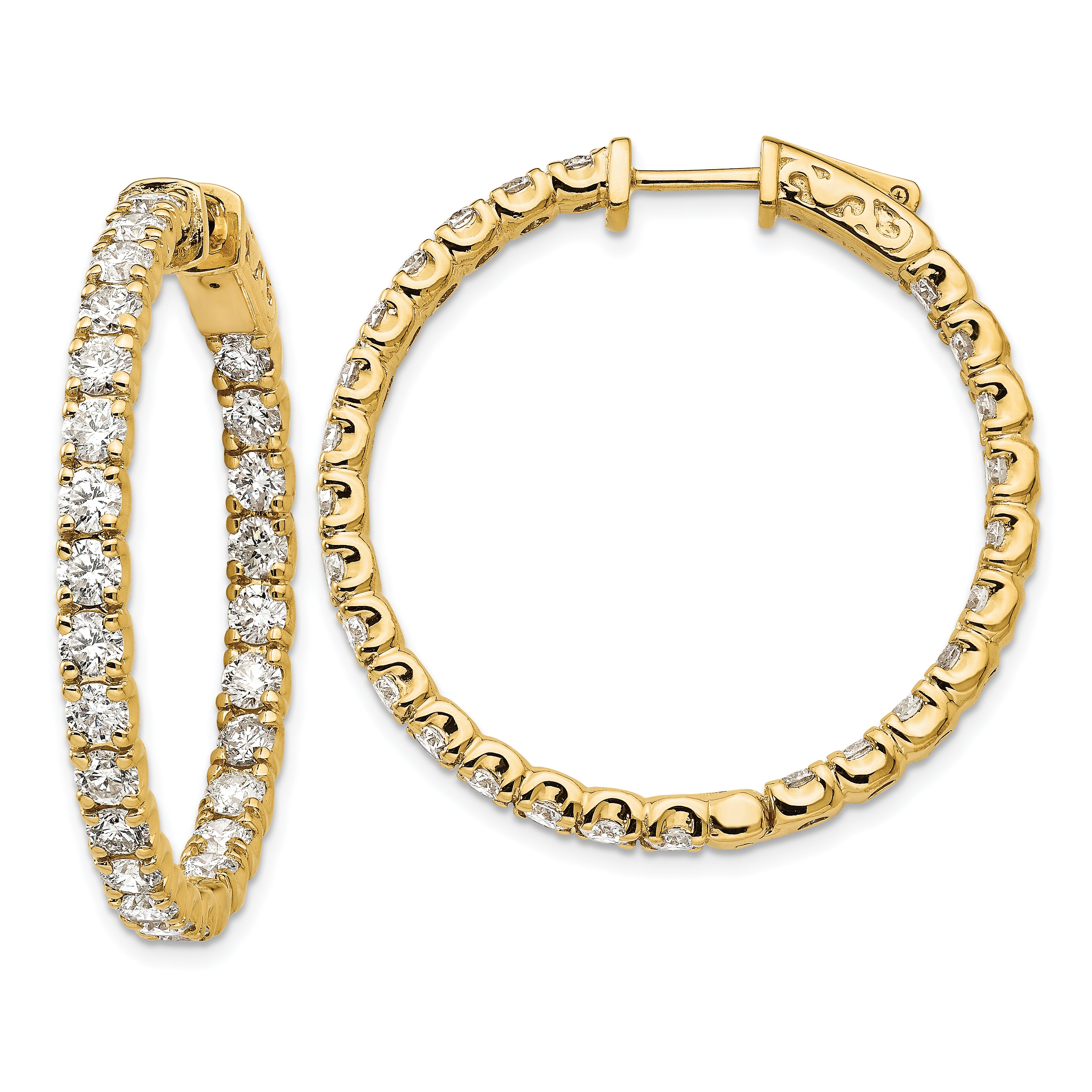 14k Diamond Round Hoop w/Safety Clasp Earrings