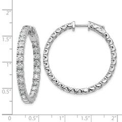 14k White Gold Diamond Round Hoop w/Safety Clasp Earrings