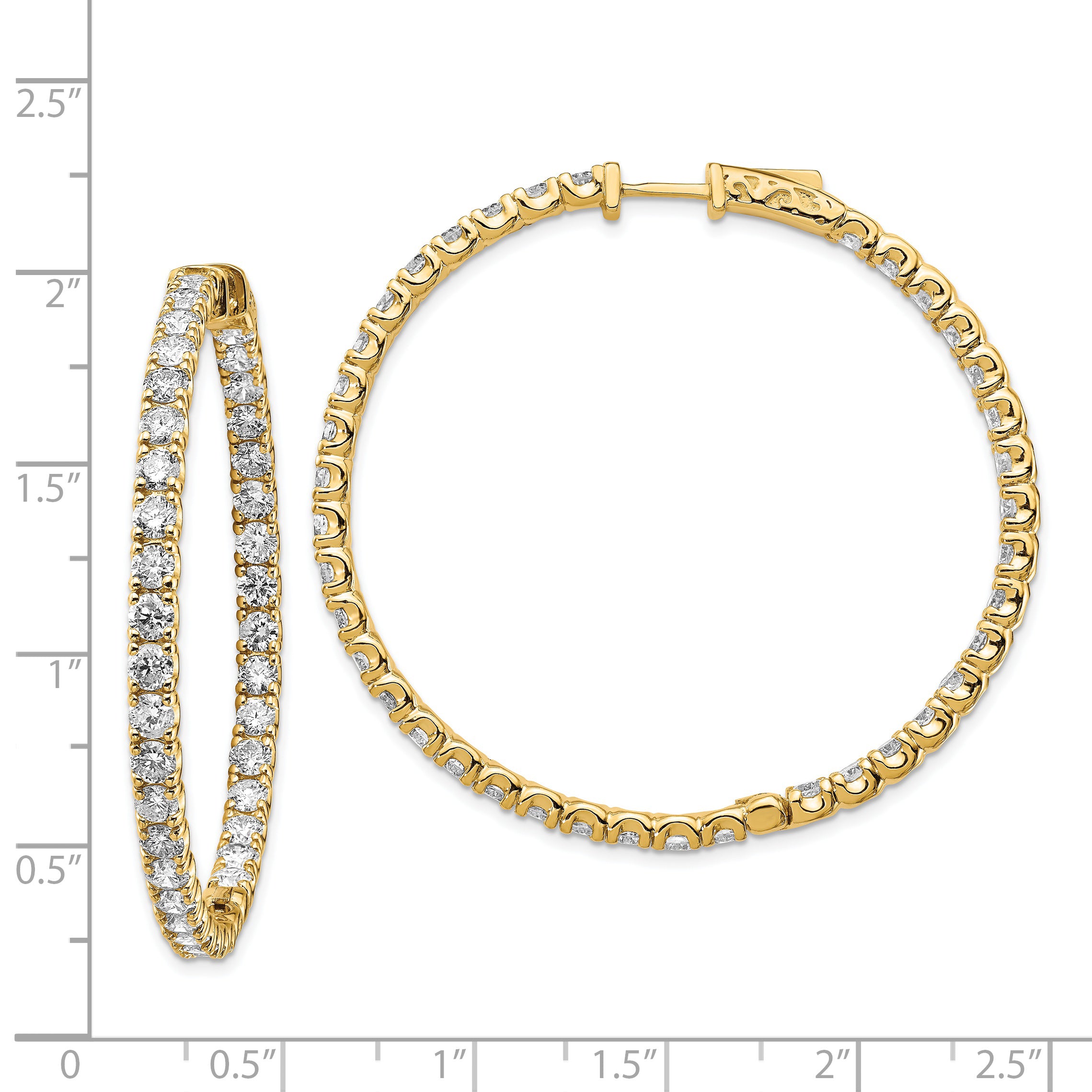 14k Diamond Round Hoop w/Safety Clasp Earrings