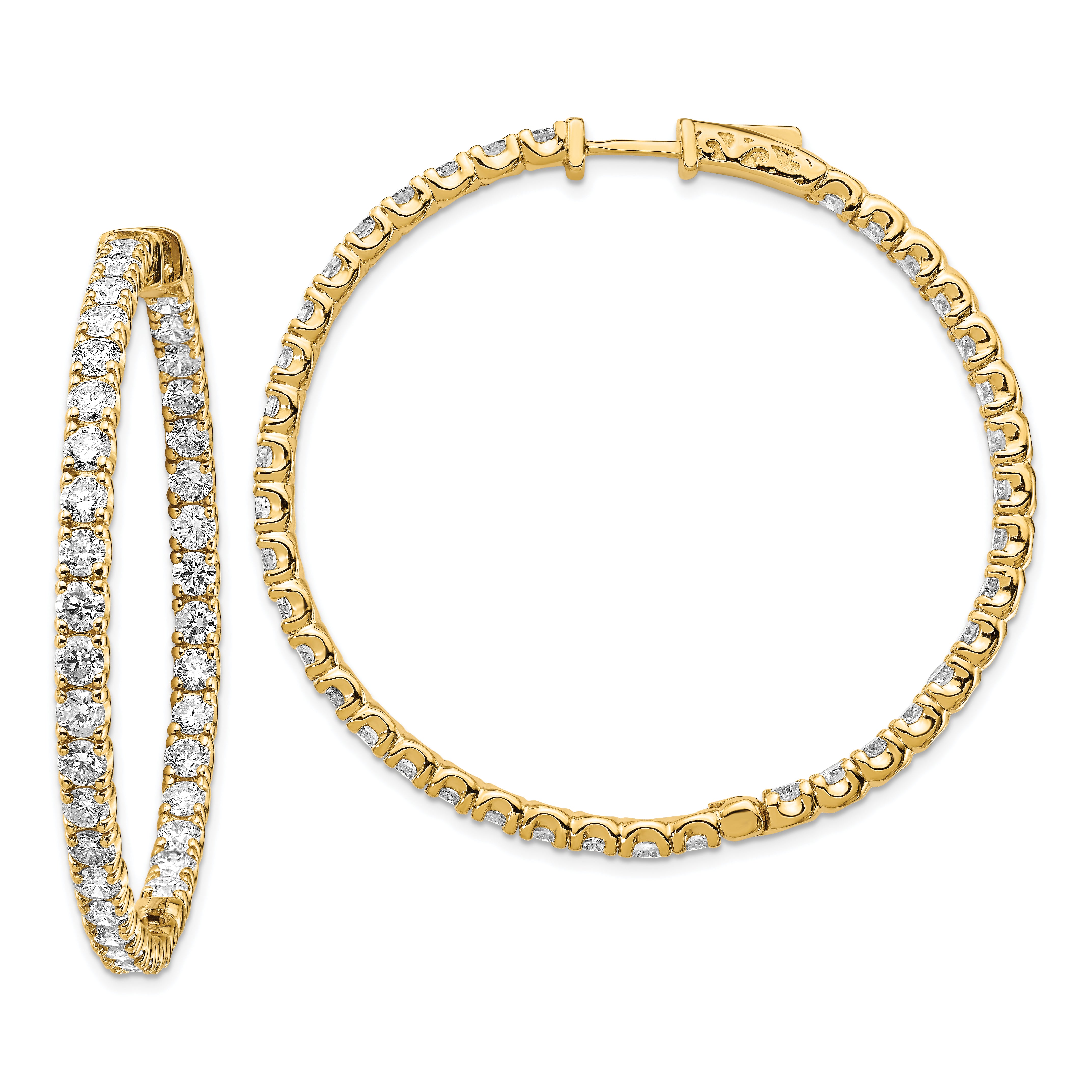 14k Diamond Round Hoop w/Safety Clasp Earrings