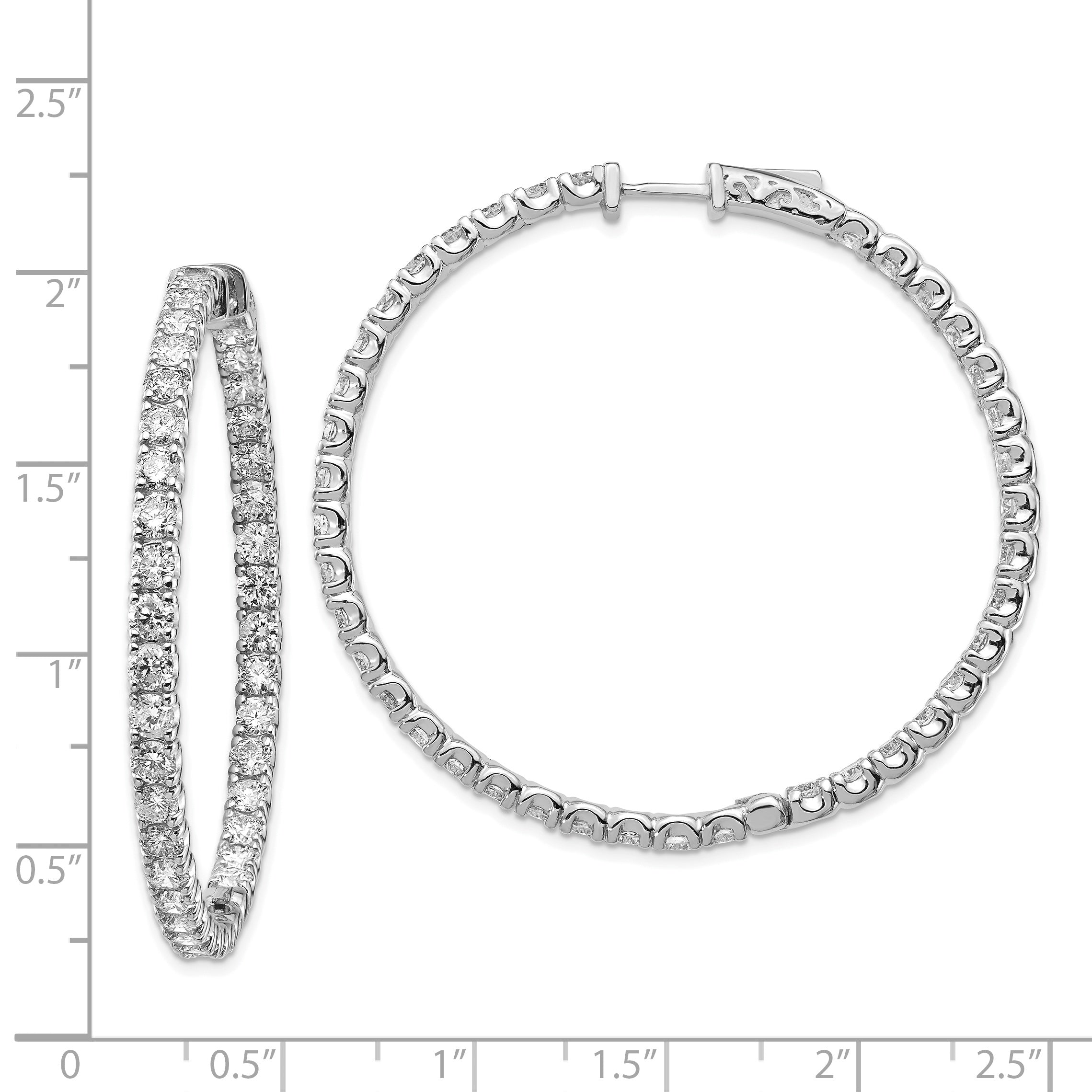 14k White Gold Diamond Round Hoop w/Safety Clasp Earrings