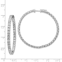 14k White Gold Diamond Round Hoop w/Safety Clasp Earrings