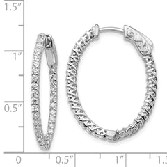 14k White Gold Diamond Oval Hoop w/Safety Clasp Earrings