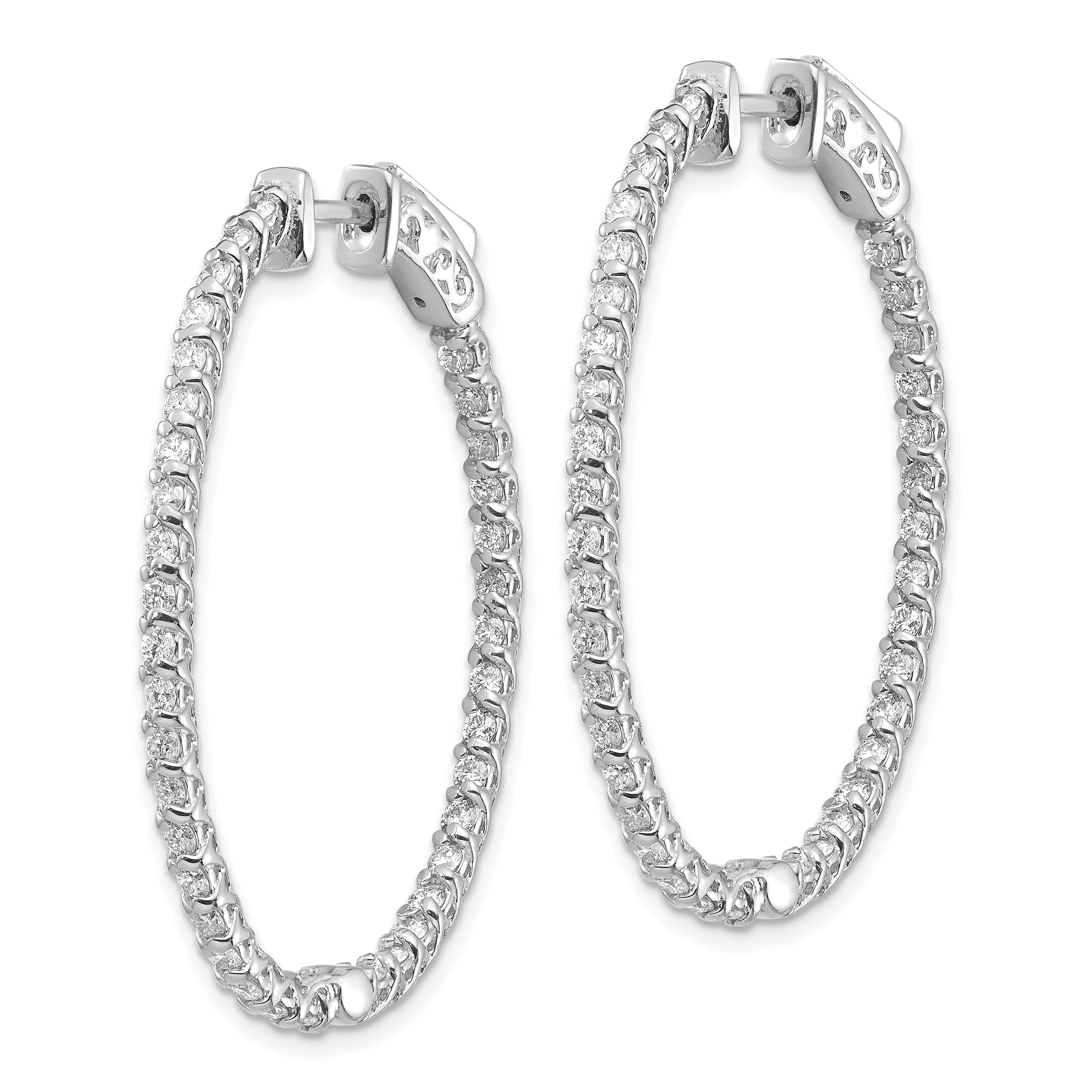 14k White Gold Diamond Oval Hoop w/Safety Clasp Earrings