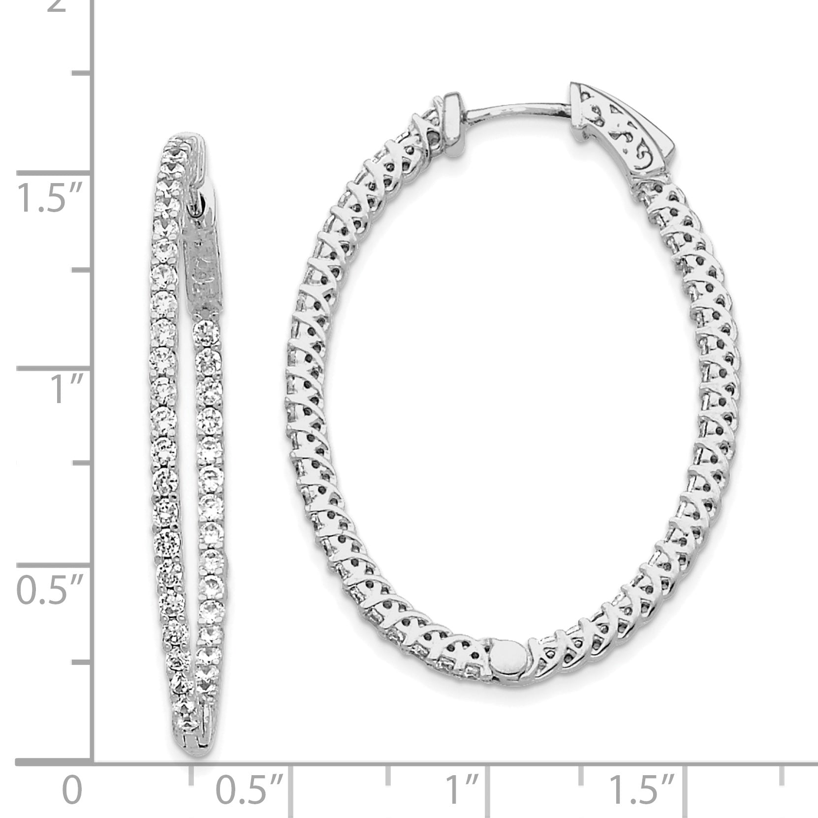 14k White Gold Diamond Oval Hoop w/Safety Clasp Earrings