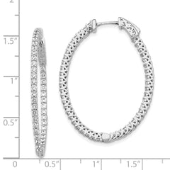 14k White Gold Diamond Oval Hoop w/Safety Clasp Earrings