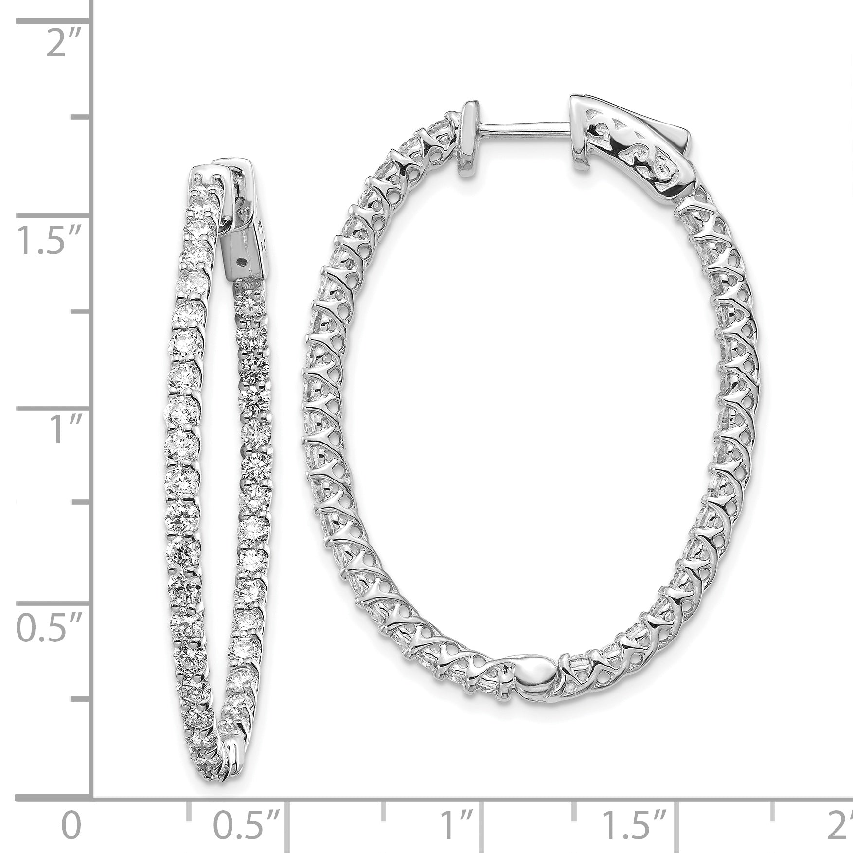 14k White Gold Diamond Oval Hoop w/Safety Clasp Earrings