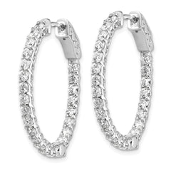 14k White Gold Diamond Oval Hoop w/Safety Clasp Earrings