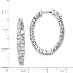 14k White Gold Diamond Oval Hoop w/Safety Clasp Earrings