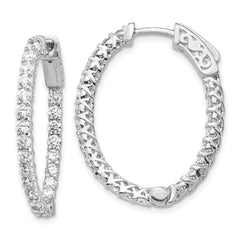 14k White Gold Diamond Oval Hoop w/Safety Clasp Earrings