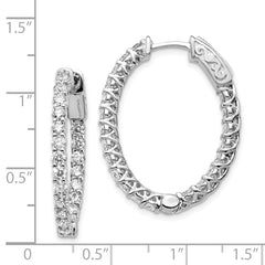 14k White Gold Diamond Oval Hoop w/Safety Clasp Earrings