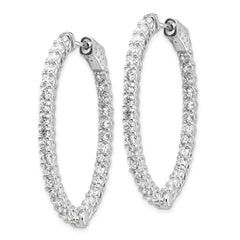 14k White Gold Diamond Oval Hoop w/Safety Clasp Earrings