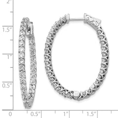 14k White Gold Diamond Oval Hoop w/Safety Clasp Earrings