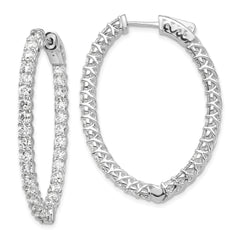 14k White Gold Diamond Oval Hoop w/Safety Clasp Earrings