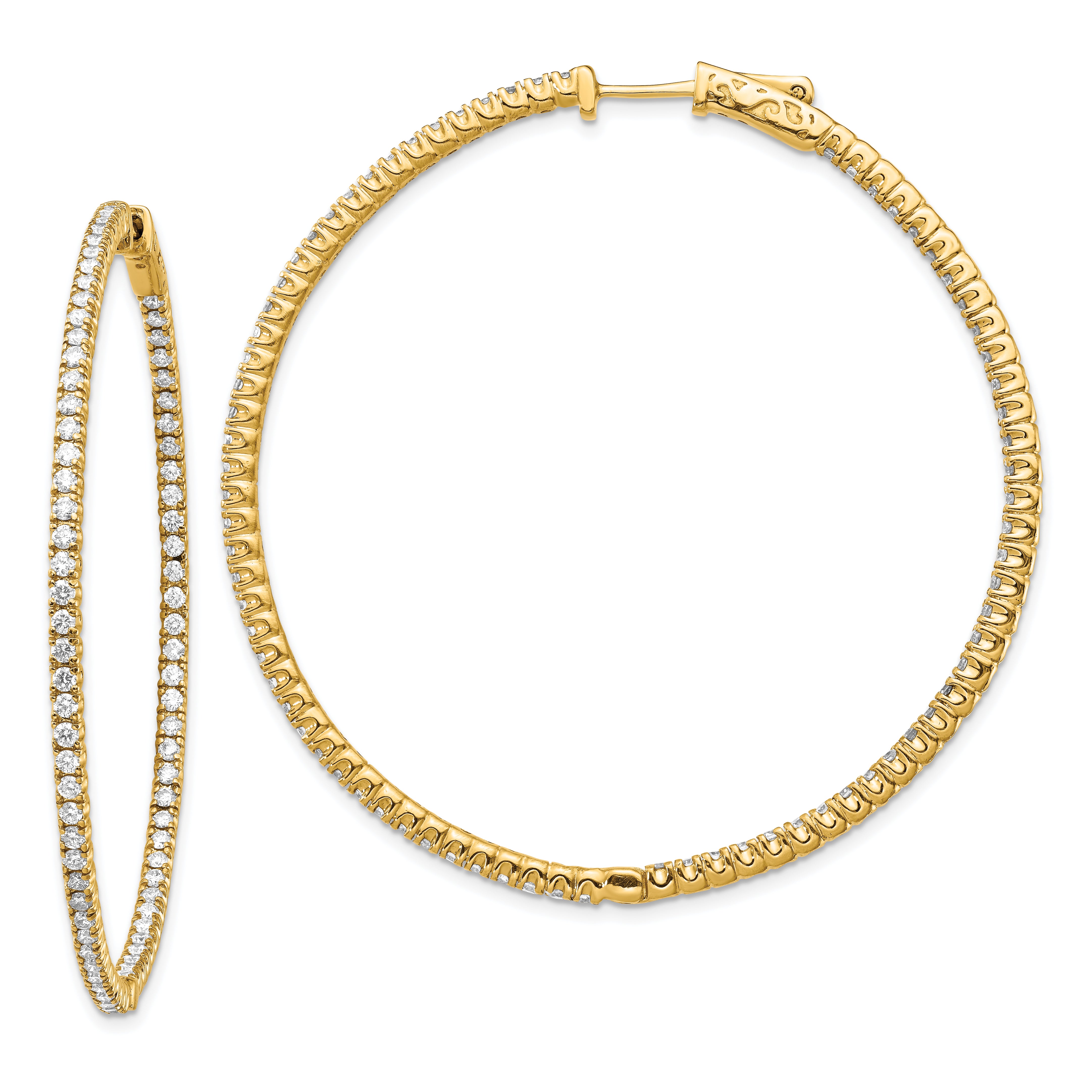 14k Diamond Round Hoop w/Safety Clasp Earrings