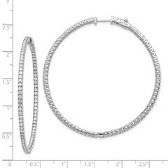 14k White Gold Diamond Round Hoop w/Safety Clasp Earrings