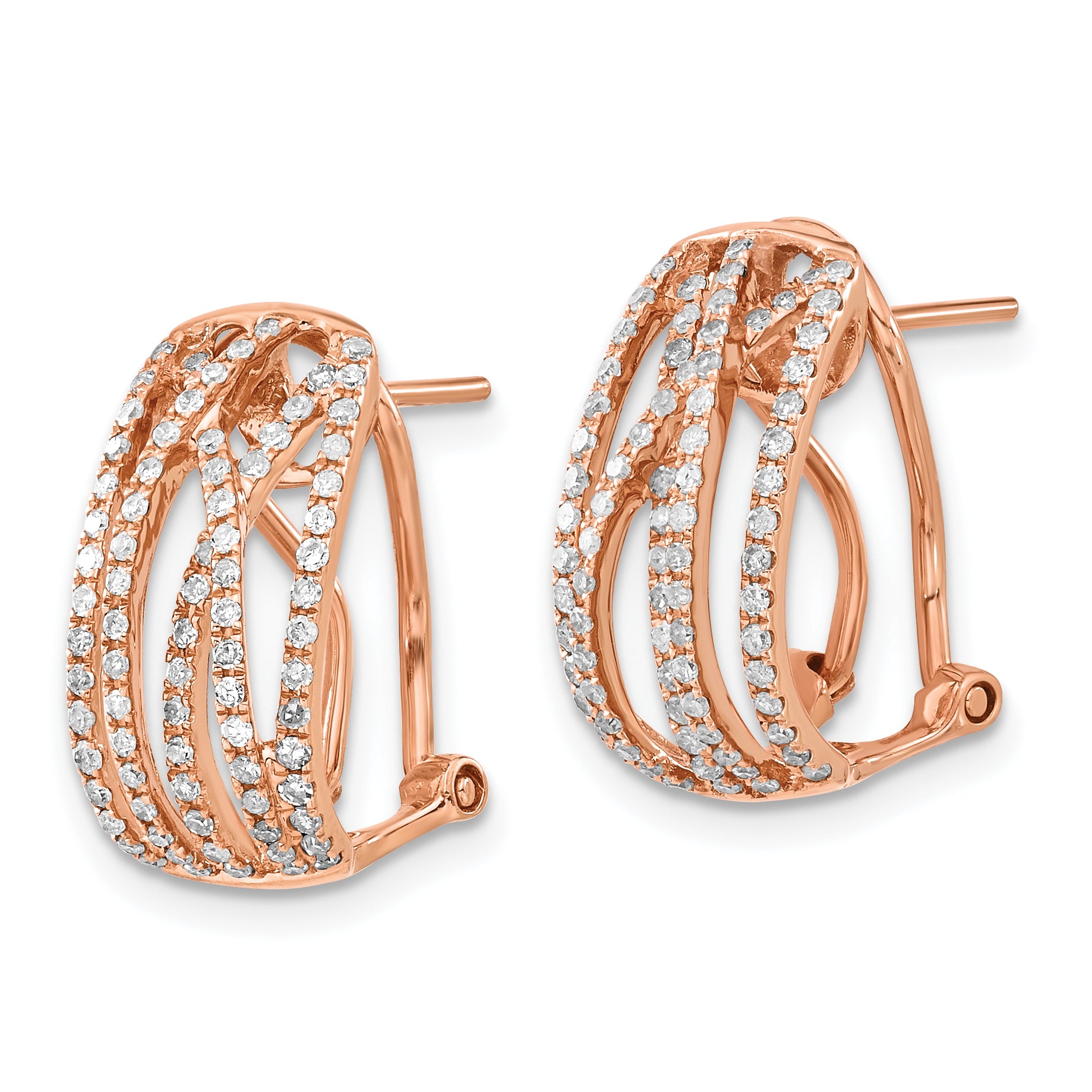 14K Rose Gold Diamond Omega Back Earrings