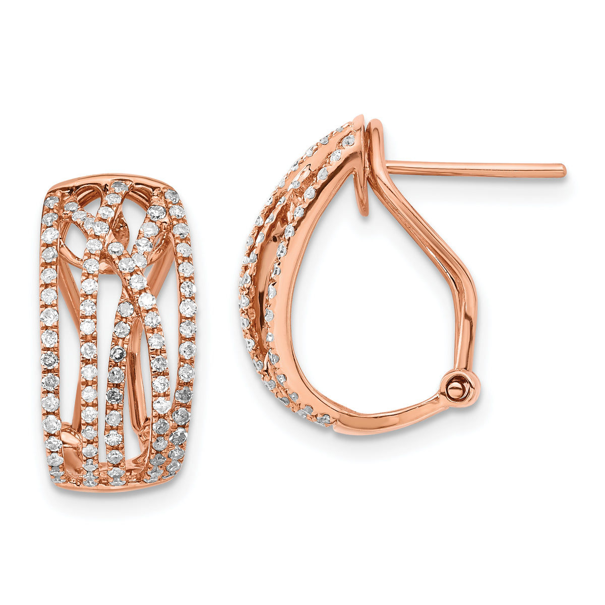 14K Rose Gold Diamond Omega Back Earrings