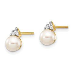 14k 5-6mm White Round FWC Pearl .01ct Diamond Post Earrings